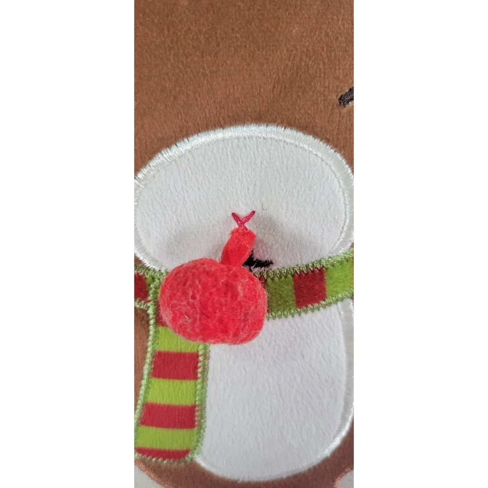 Christmas Rudolph Reindeer Embroidered Square Cushion Pillow Beige Red 10x10